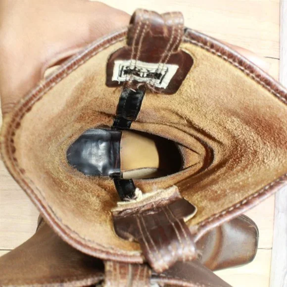 Vintage Frye Brown Leather Mid Calf Harness Western Boots Size 8.5 Medium - Picture 7 of 11